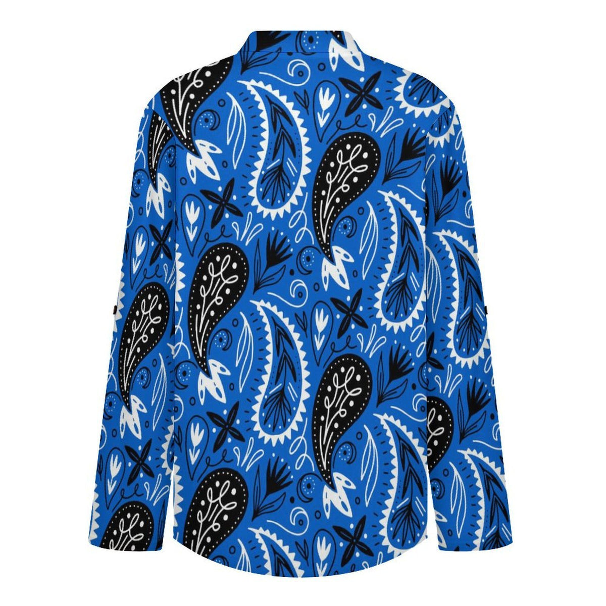 Stand-up Collar Long-sleeved Shirt Paisley  Customization Women’s V-Neck Blouses,long Sleeve,Roll-Up Sleeve Shirt