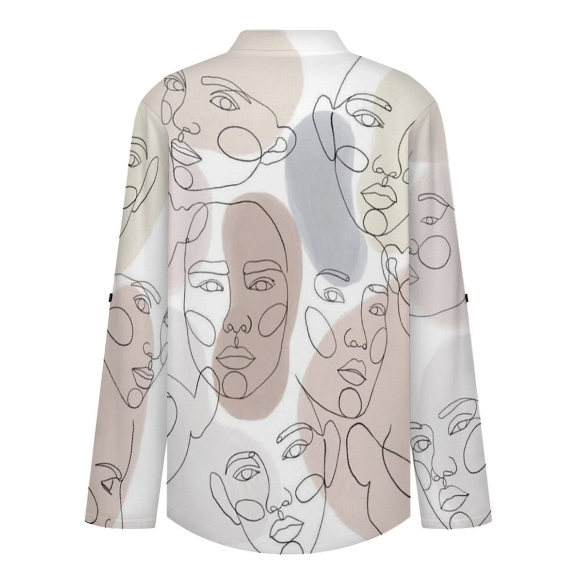 Stand-up Collar Long-sleeved Shirt Character Line Design  Customization Women’s V-Neck Blouses,long Sleeve,Roll-Up Sleeve Shirt