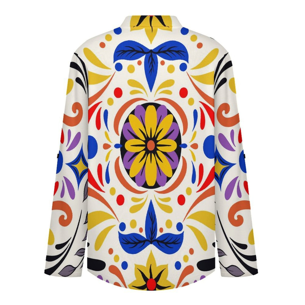 Stand-up Collar Long-sleeved Shirt Mexico Pattern  Customization Women’s V-Neck Blouses,long Sleeve,Roll-Up Sleeve Shirt