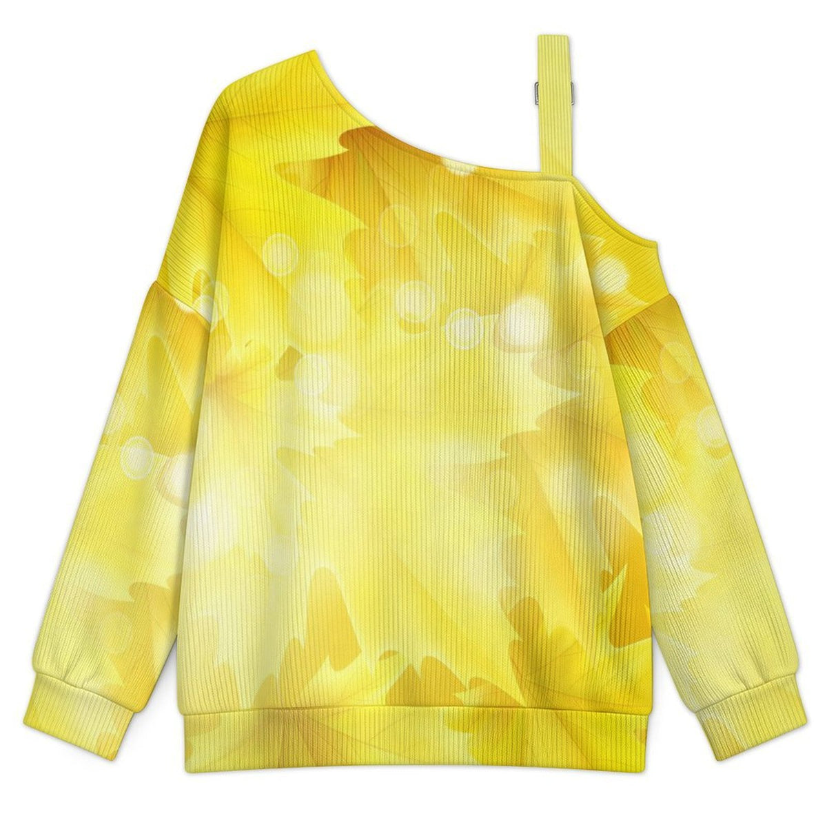 Off-the-shoulder Sweater Yellow Maple Leaf  Asymmetric Cold Shoulder Knit Sweater for Women, Adjustable Buckle Strap Long Sleeve Casual Slouchy Pullover