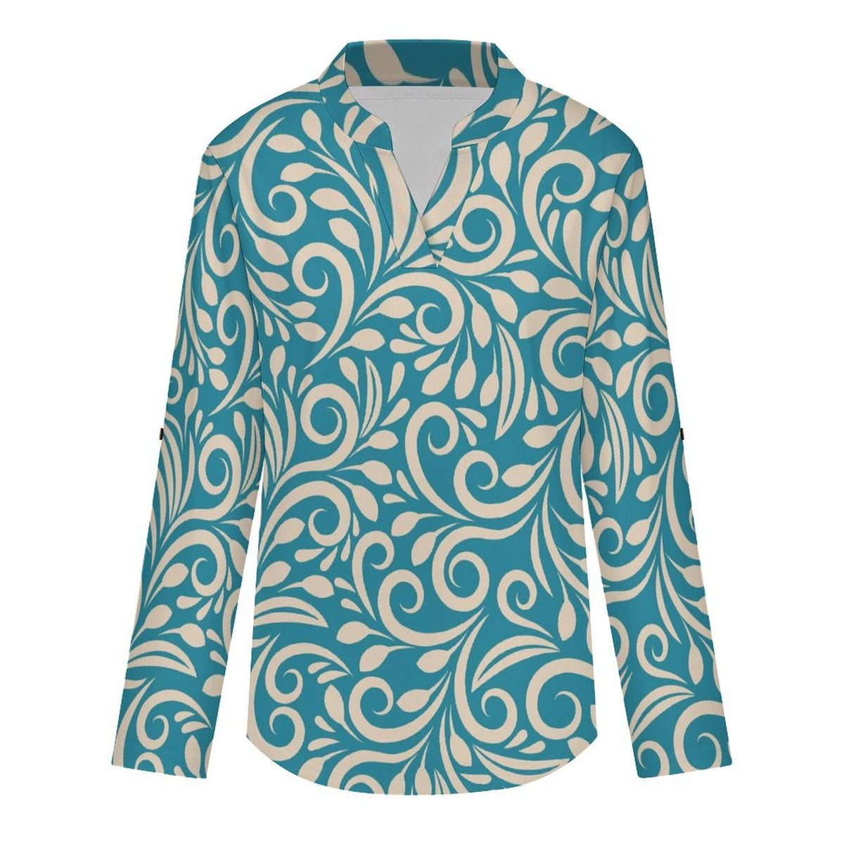 Blue Totem, Background  Versatile Notched V-Neck Tunic | Roll Tab 3/4 Sleeve Office Casual Top