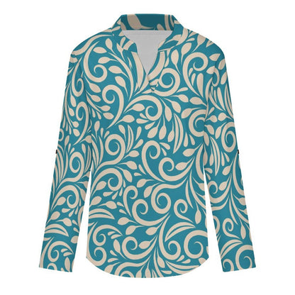 Blue Totem, Background  Versatile Notched V-Neck Tunic | Roll Tab 3/4 Sleeve Office Casual Top