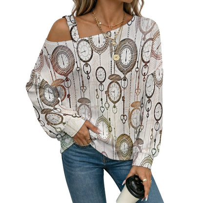 Long Sleeve Relaxed-Fit Solid Pullover Clocks Background
