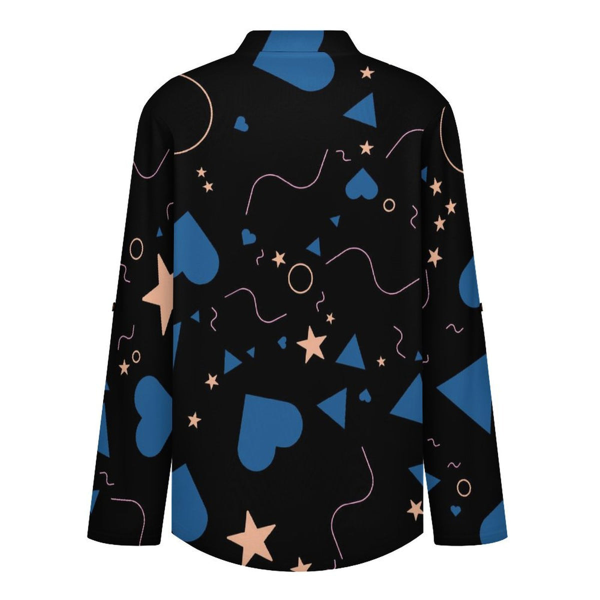 Love Starlight Pattern  Versatile Notched V-Neck Tunic | Roll Tab 3/4 Sleeve Office Casual Top