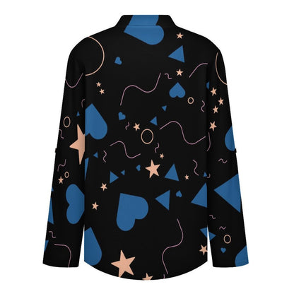 Love Starlight Pattern  Versatile Notched V-Neck Tunic | Roll Tab 3/4 Sleeve Office Casual Top