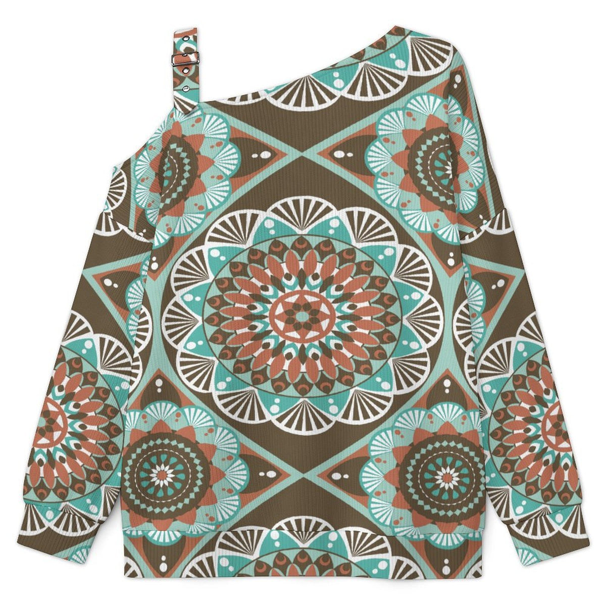 Off-the-shoulder SweaterRetro Pattern Women’s Off-Shoulder Knit Sweater