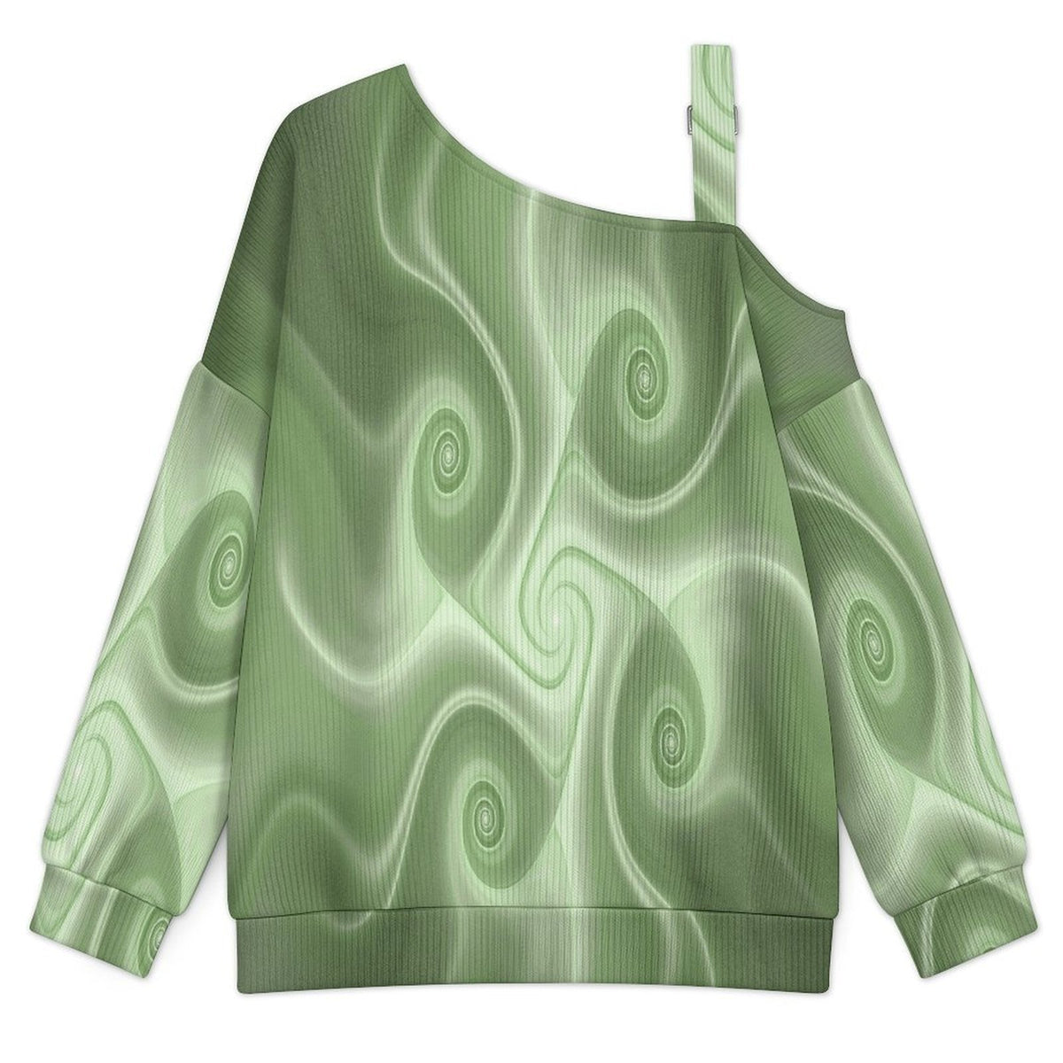 Fall Casual Asymmetric Shoulder Knit Top with Buckle Detail Green, Background, Abstract