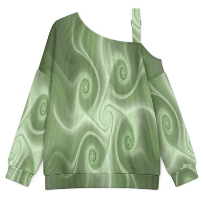 Fall Casual Asymmetric Shoulder Knit Top with Buckle Detail Green, Background, Abstract