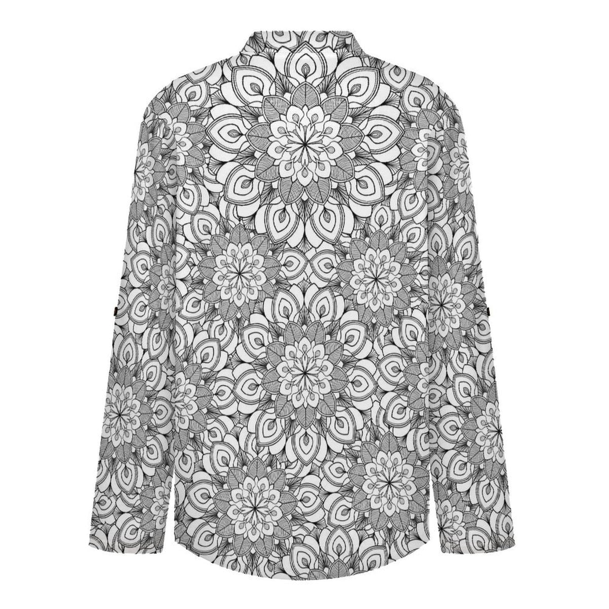 Mandala Flower, Repeating Pattern Roll Tab 3/4 Sleeve Notched V Neck Tunic Blouse