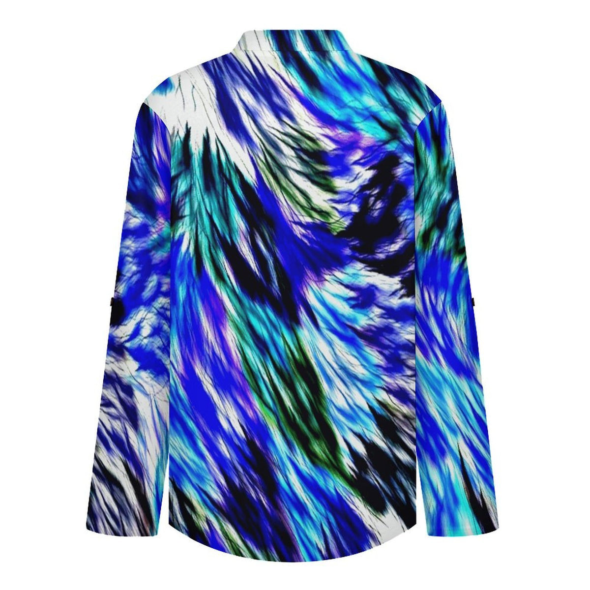 Stand-up Collar Long-sleeved Shirt Colorful Feather Pattern  Customization Women’s V-Neck Blouses,long Sleeve,Roll-Up Sleeve Shirt