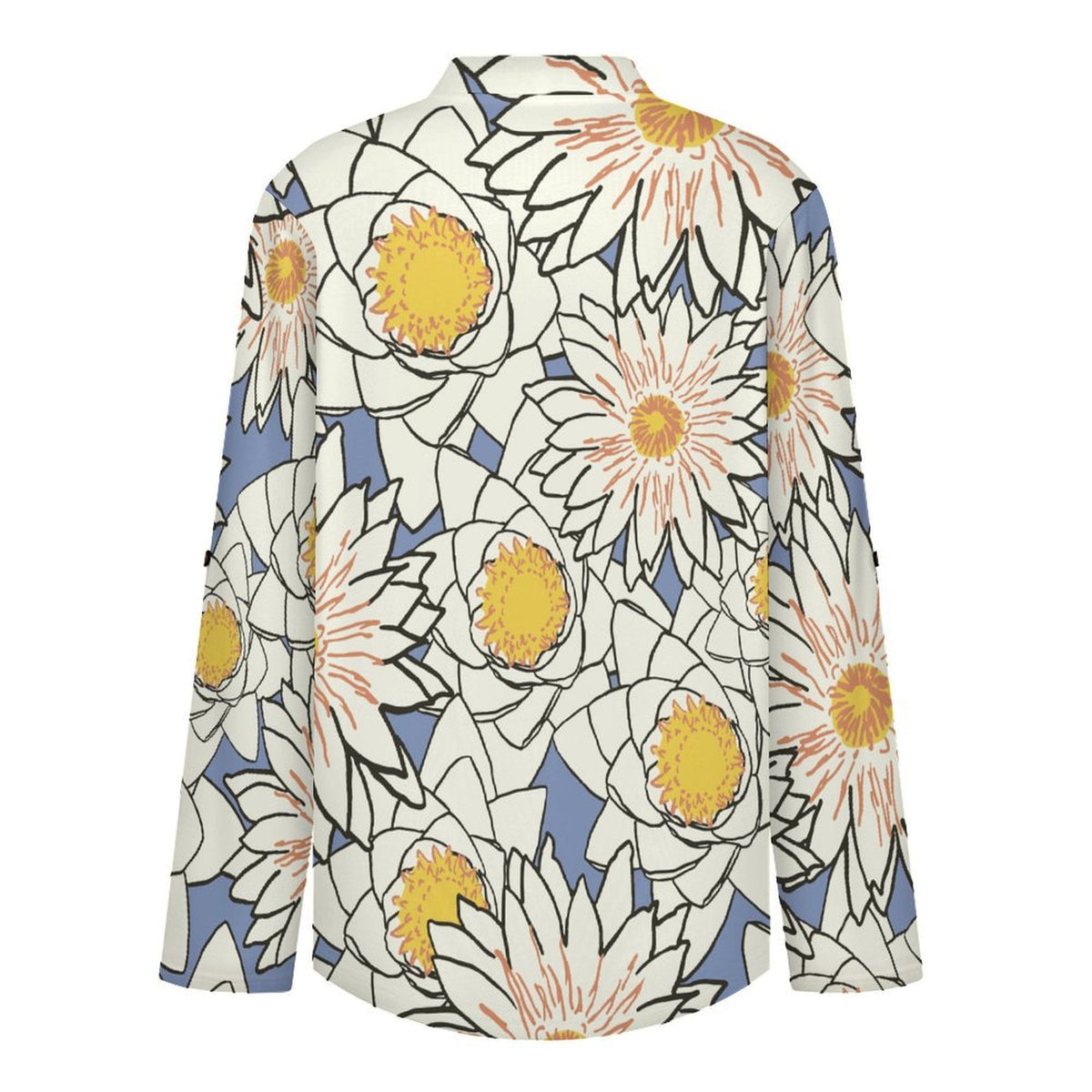 Stand-up Collar Long-sleeved Shirt Flowers  Customization Women’s V-Neck Blouses,long Sleeve,Roll-Up Sleeve Shirt