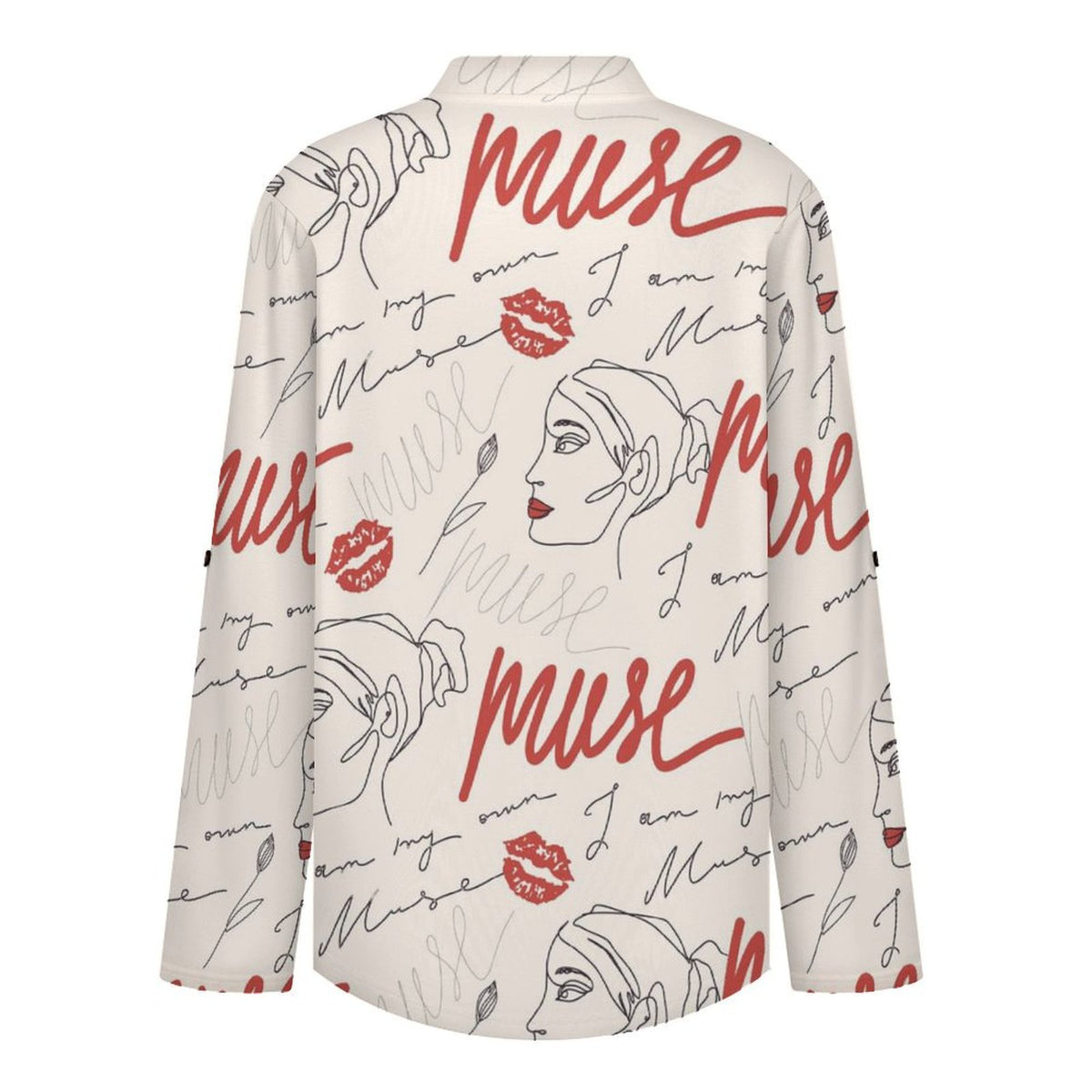 Stand-up Collar Long-sleeved Shirt Women, Roses,muse white S Women’s V-Neck Blouses