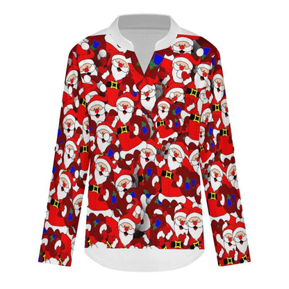 Stand-up Collar Long-sleeved Shirt Christmas, Santa Claus, Repeat