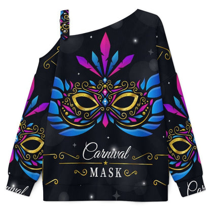 Off-the-shoulder Sweater Mask  Asymmetric Cold Shoulder Knit Sweater for Women, Adjustable Buckle Strap Long Sleeve Casual Slouchy Pullover