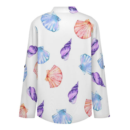 Stand-up Collar Long-sleeved Shirt Shell-blue-full Print-T-shirt-phone Case white S Women’s V-Neck Blouses