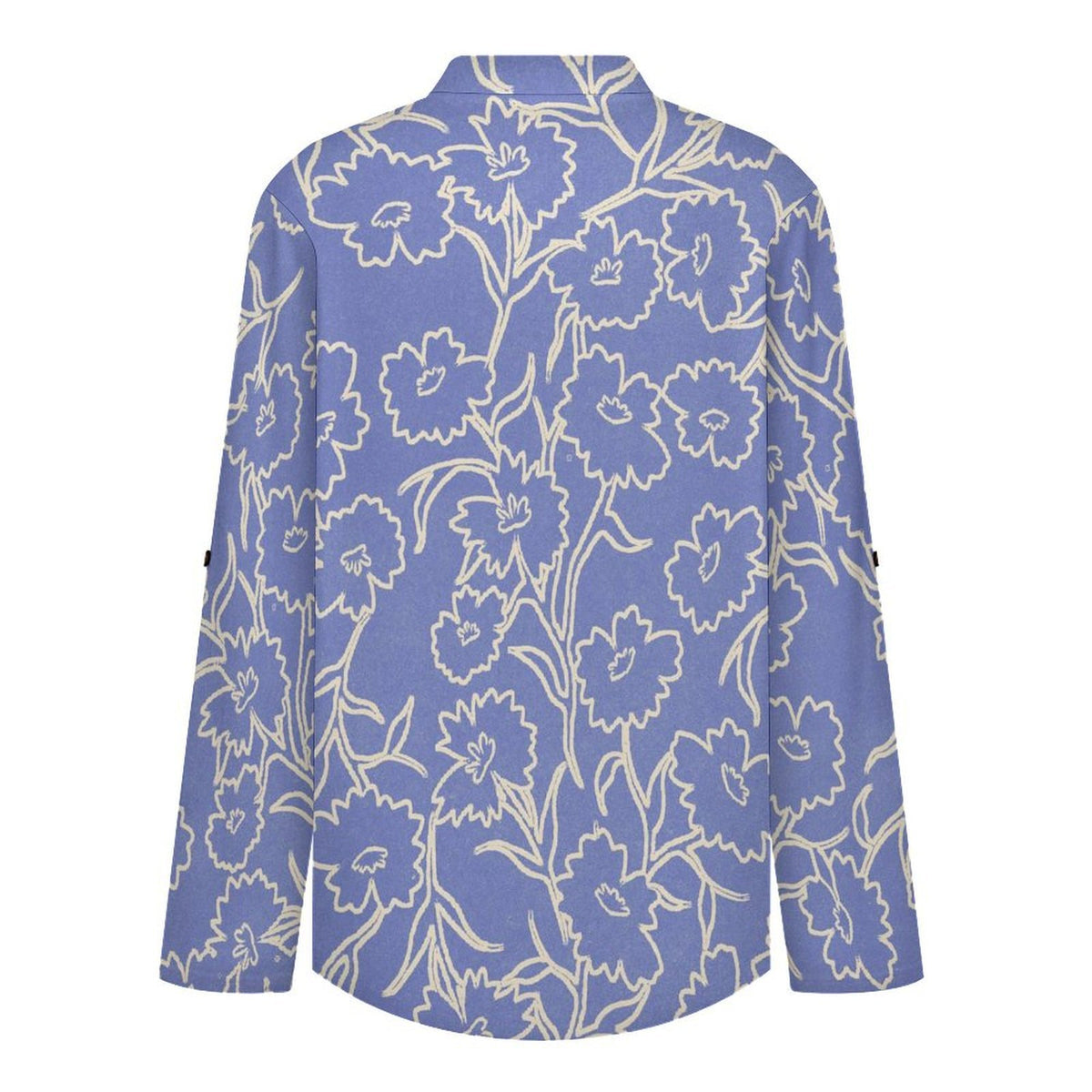 Stand-up Collar Long-sleeved Shirt Repeat Flower Blue  Customization Women’s V-Neck Blouses,long Sleeve,Roll-Up Sleeve Shirt