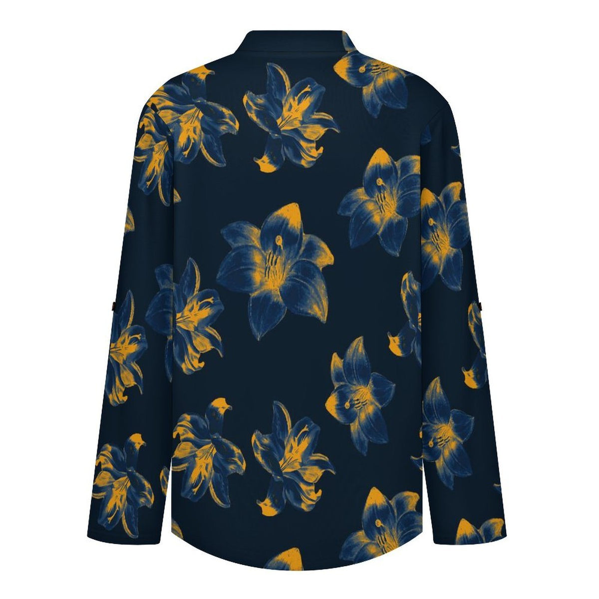 Stand-up Collar Long-sleeved Shirt Flower Pattern  Customization Women’s V-Neck Blouses,long Sleeve,Roll-Up Sleeve Shirt