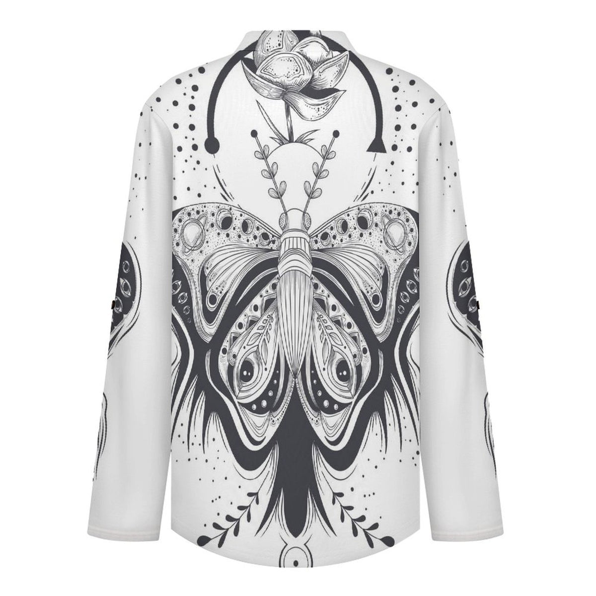 Stand-up Collar Long-sleeved Shirt Butterfly, Galaxy  Customization Women’s V-Neck Blouses,long Sleeve,Roll-Up Sleeve Shirt