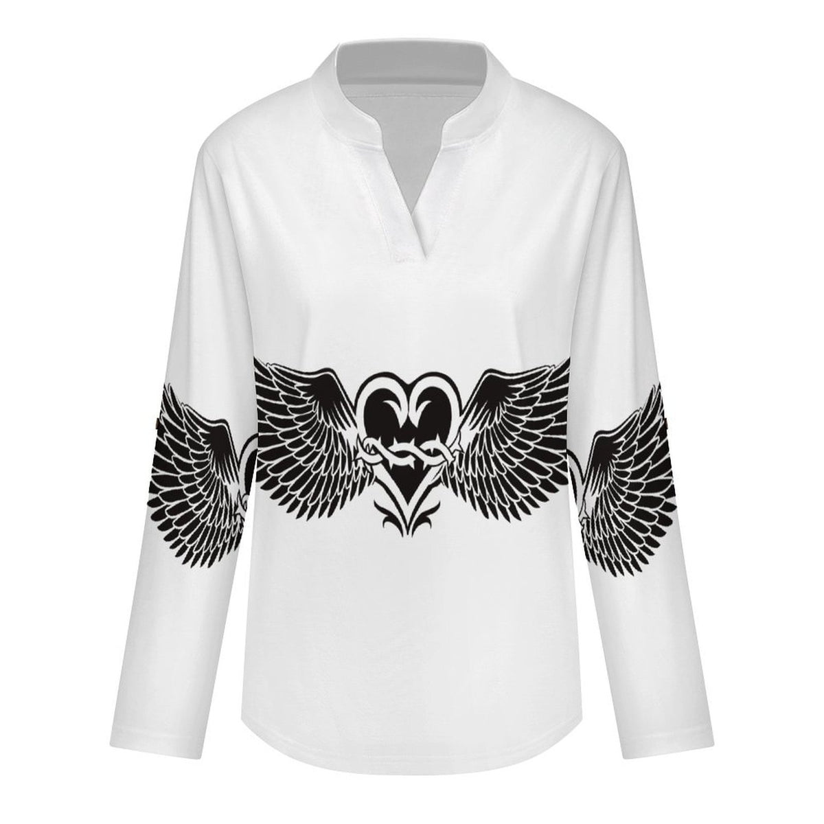 Heart Shape, Wings  Versatile Notched V-Neck Tunic | Roll Tab 3/4 Sleeve Office Casual Top