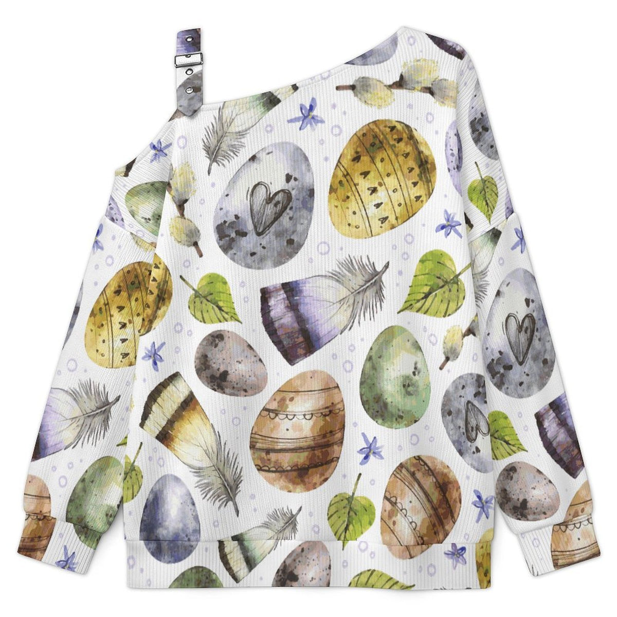 Long Sleeve Relaxed-Fit Solid Pullover Easter, Feathers, Eggs