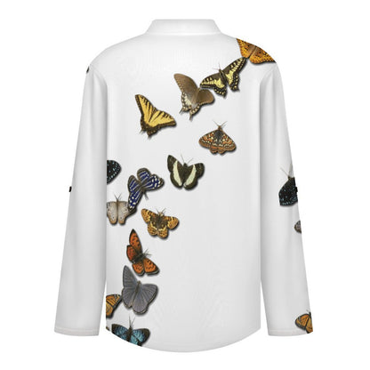 Stand-up Collar Long-sleeved Shirt Colored Butterfly  Customization Women’s V-Neck Blouses,long Sleeve,Roll-Up Sleeve Shirt