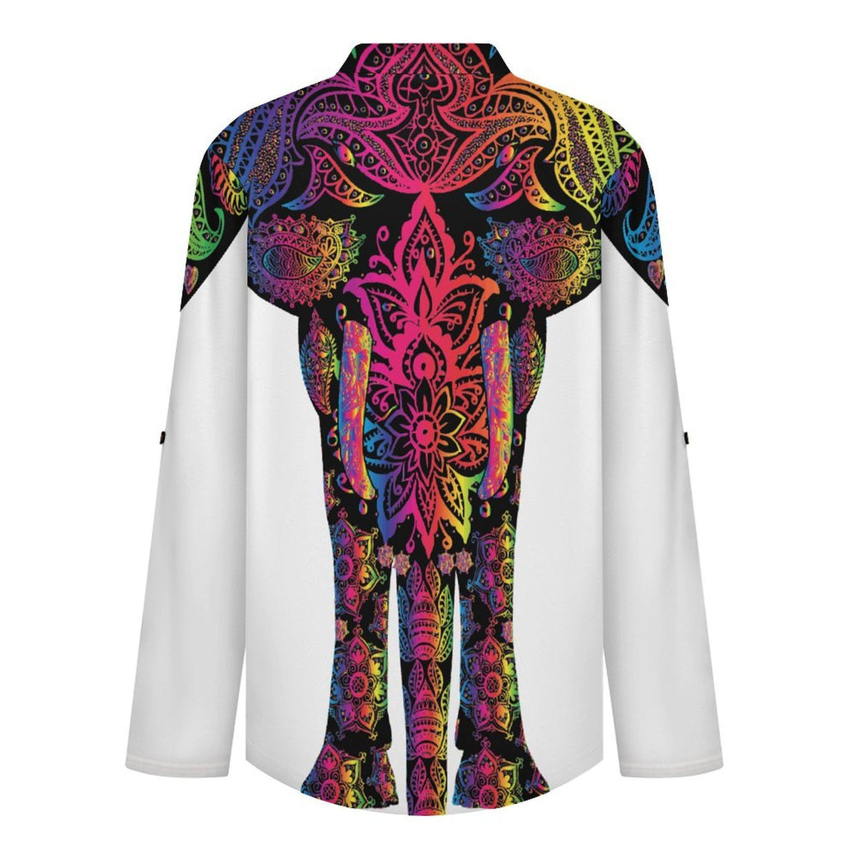 Stand-up Collar Long-sleeved Shirt Vintage Lines, Elephants  Customization Women’s V-Neck Blouses,long Sleeve,Roll-Up Sleeve Shirt