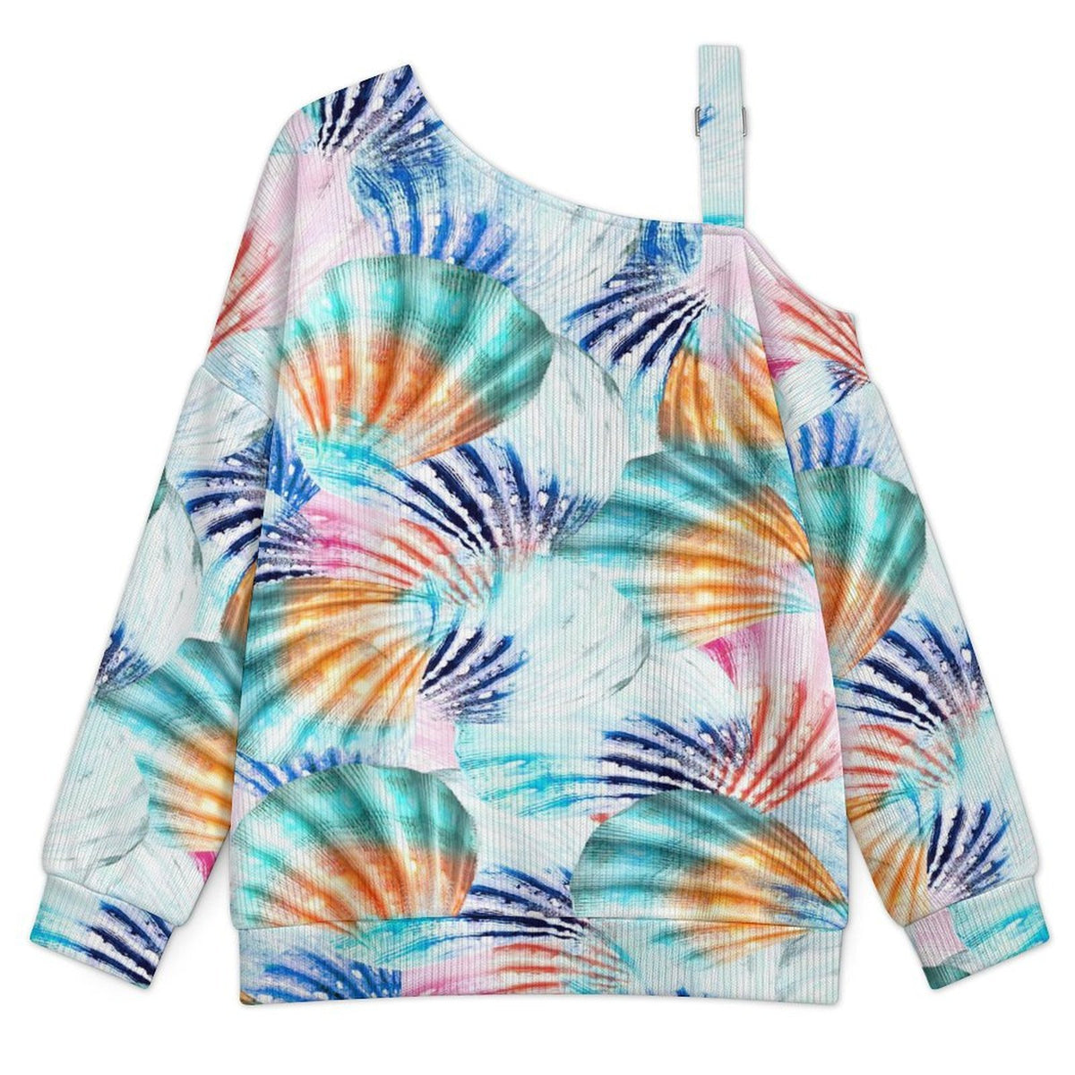 Off-the-shoulder Sweater Exotic Ethnic Pattern white S Women’s Off-Shoulder Knit Sweater