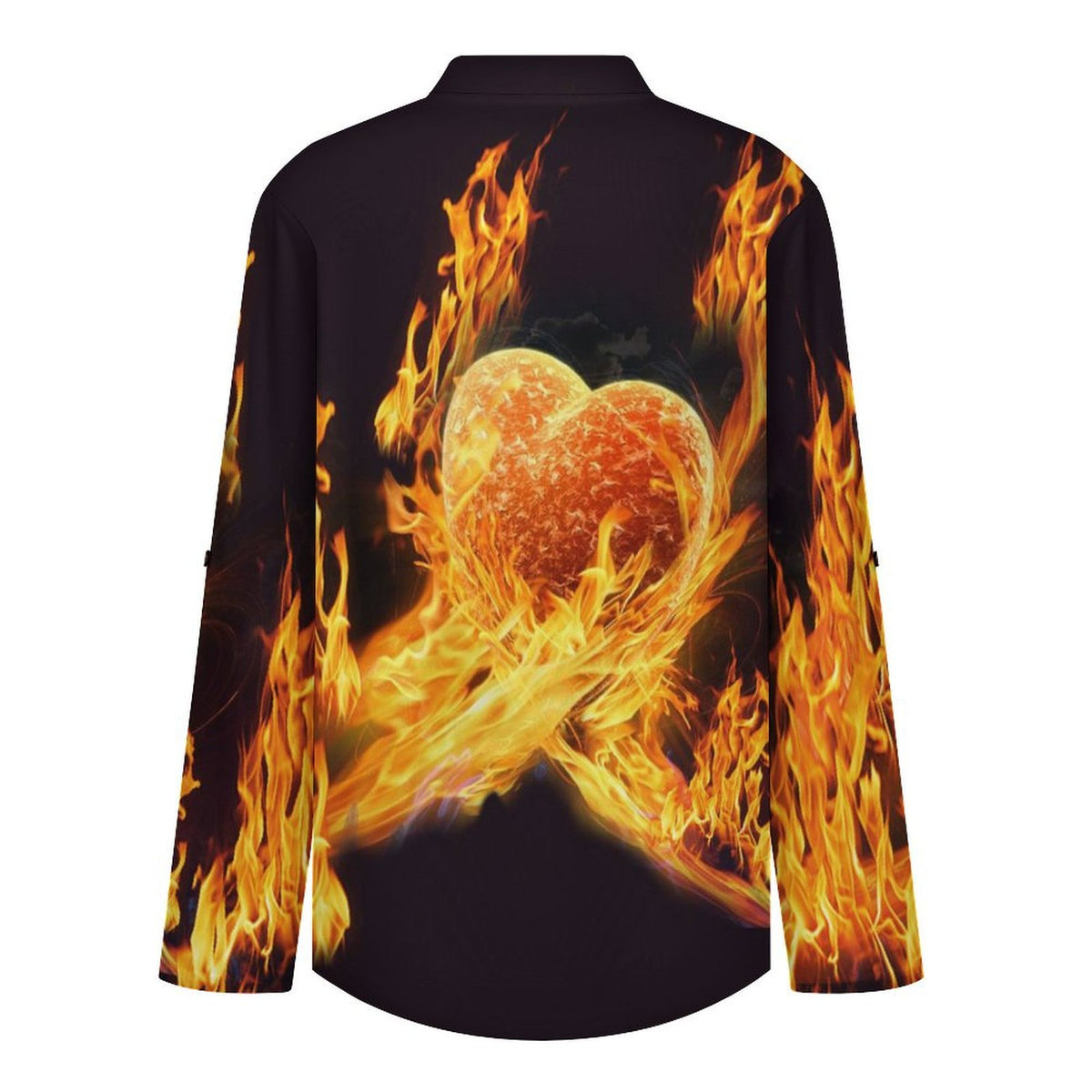 Stand-up Collar Long-sleeved Shirt Flame Heart  Customization Women’s V-Neck Blouses,long Sleeve,Roll-Up Sleeve Shirt