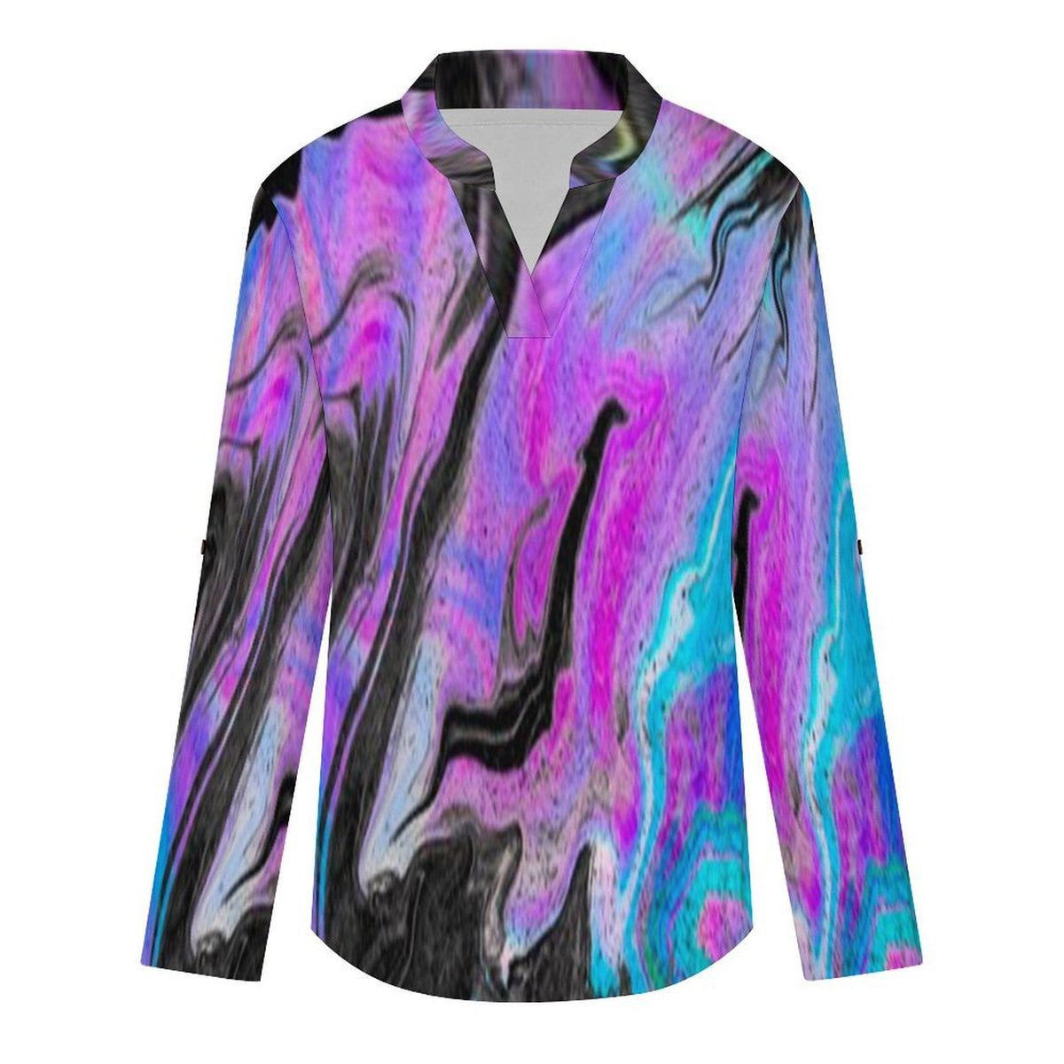 Stand-up Collar Long-sleeved Shirt Flowing Sci-fi Liquid Dazzle white S Women’s V-Neck Blouses