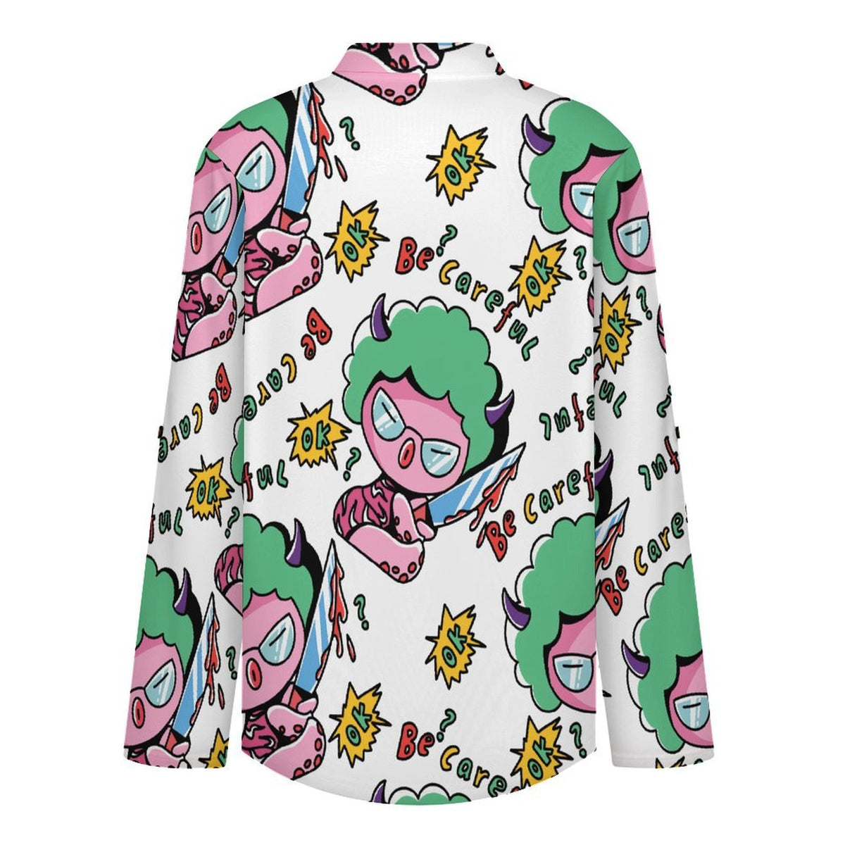 Stand-up Collar Long-sleeved Shirt Octopus Graffiti Pattern  Customization Women’s V-Neck Blouses,long Sleeve,Roll-Up Sleeve Shirt