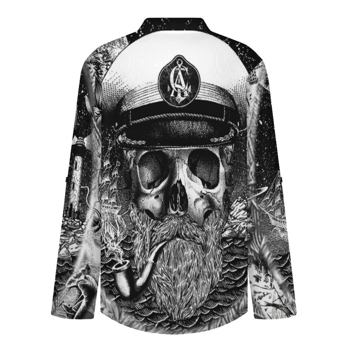 Stand-up Collar Long-sleeved Shirt Pirate Captain Skull  Customization Women’s V-Neck Blouses,long Sleeve,Roll-Up Sleeve Shirt