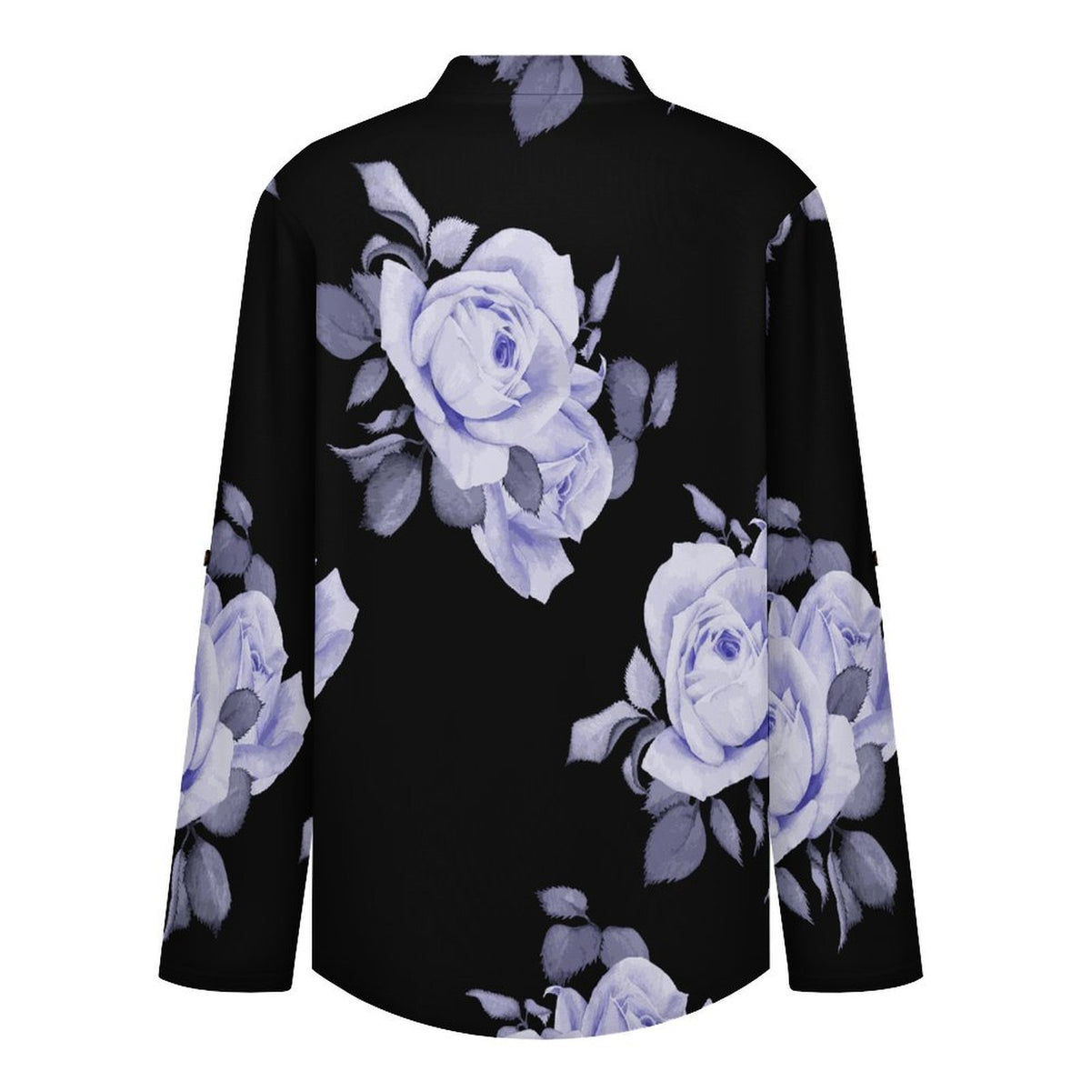 Stand-up Collar Long-sleeved Shirt Rose Repeat Tablecloth Curtain  Customization Women’s V-Neck Blouses,long Sleeve,Roll-Up Sleeve Shirt