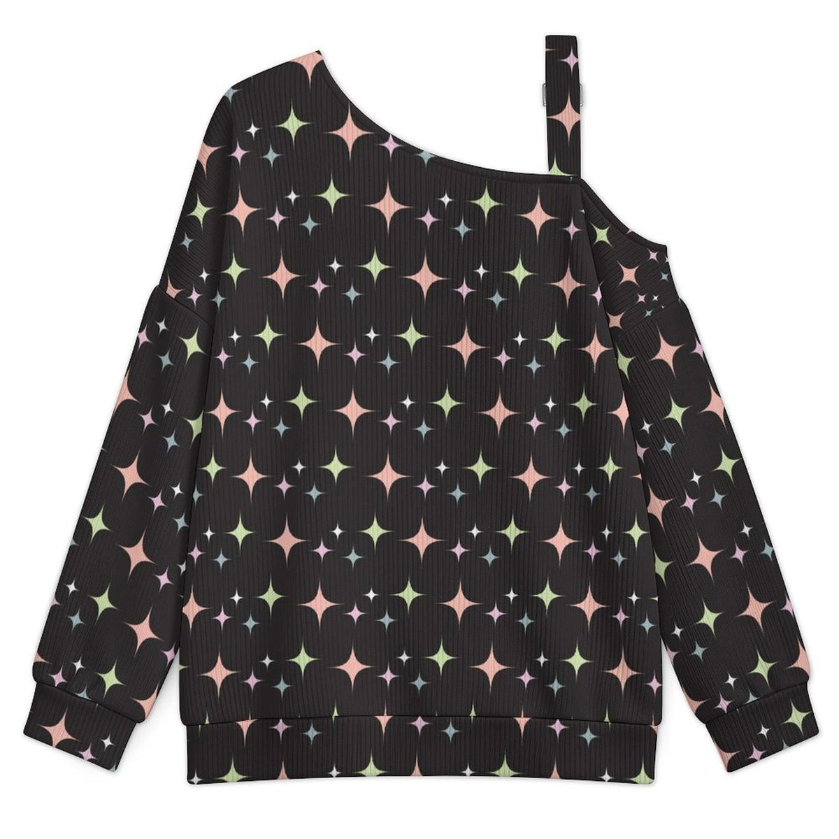 Long Sleeve Relaxed-Fit Solid Pullover Digital Paper Stars