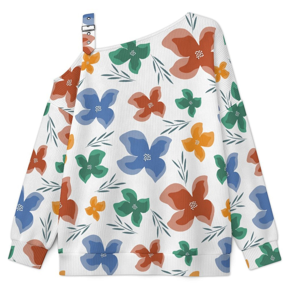Off-the-shoulder SweaterCartoon Flower Pattern, Seamless Women’s Off-Shoulder Knit Sweater
