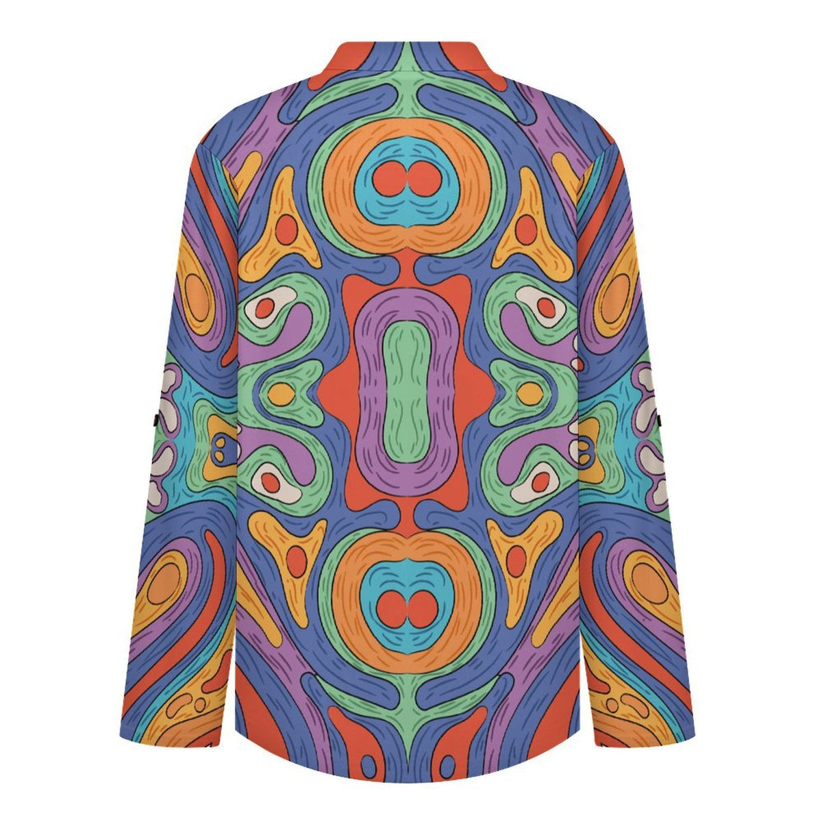 Women Curved Hem V Neck Roll Sleeve Casual Work Top  Repetitive Pattern