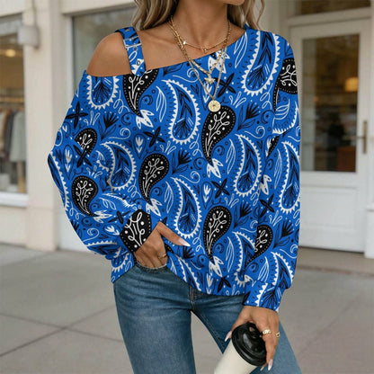 Fall Casual Asymmetric Shoulder Knit Top with Buckle Detail Paisley