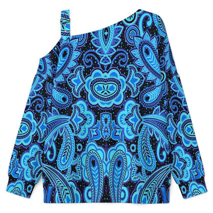 Fall Casual Asymmetric Shoulder Knit Top with Buckle Detail Paisley