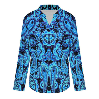Paisley  Versatile Notched V-Neck Tunic | Roll Tab 3/4 Sleeve Office Casual Top