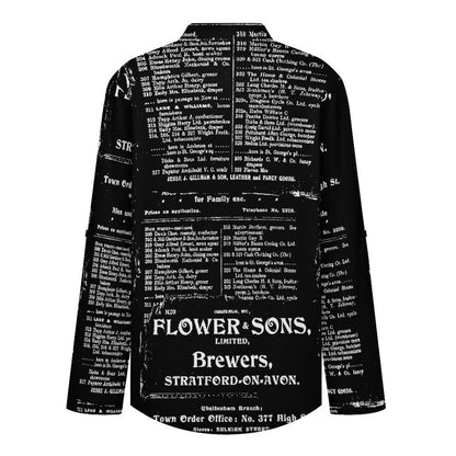 Stand-up Collar Long-sleeved Shirt Newspaper Vintage Dress white S Women’s V-Neck Blouses