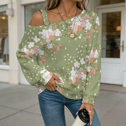 Women’s Off-Shoulder Knit Sweater Flowers Background