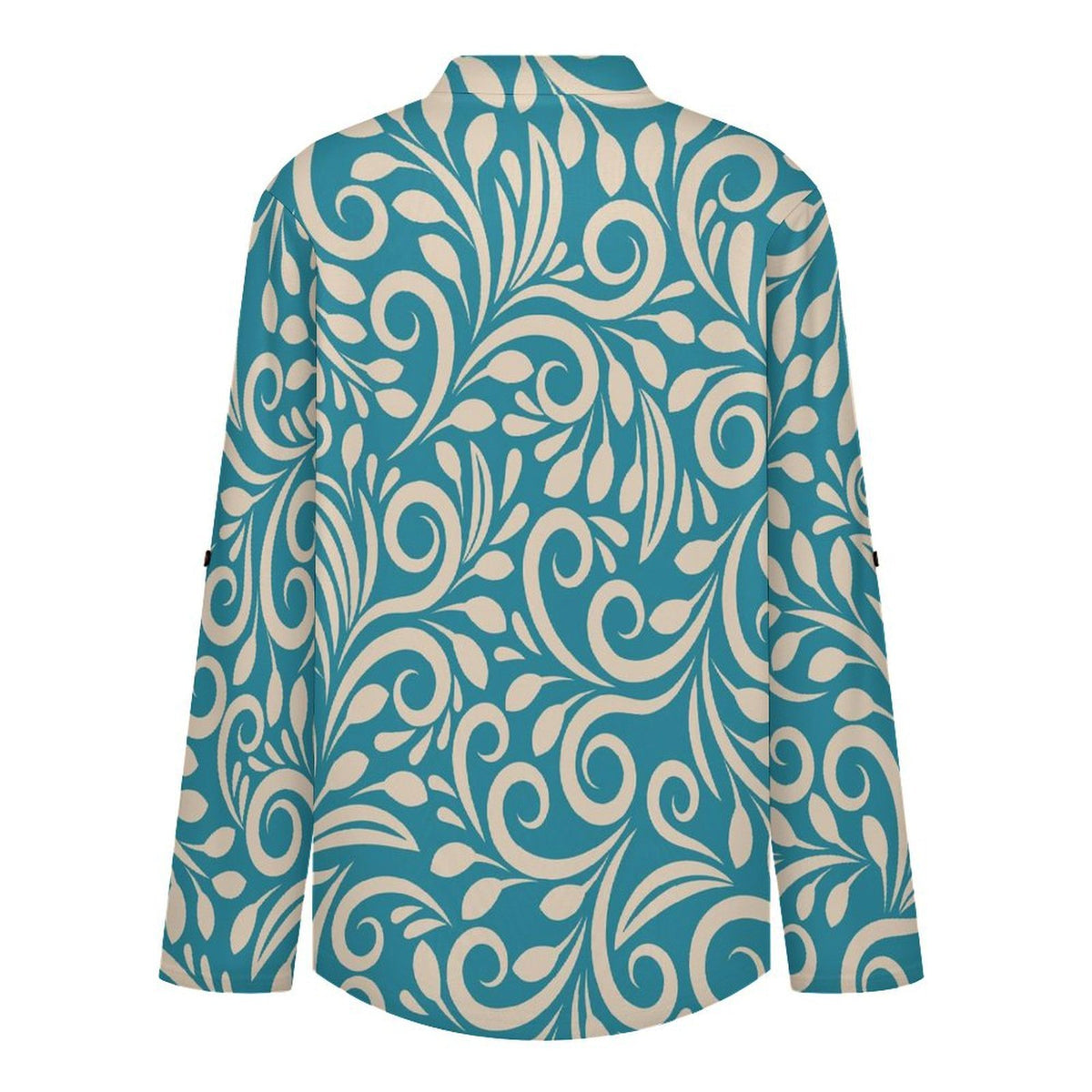 Women's Notched V Neck Tunic Tops, Roll Up 3/4 Sleeve Button Cuff Casual Blouse, Hem Loose Work Shirts Blue Totem, Background