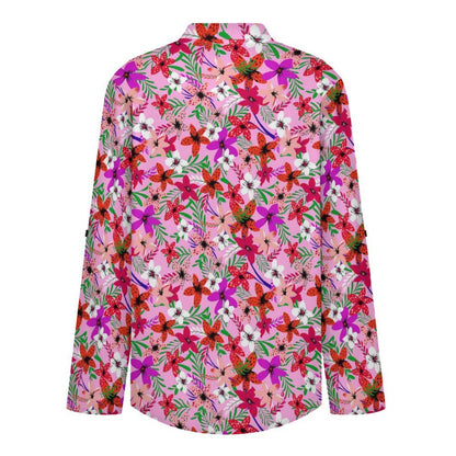 Flower Pattern  Versatile Notched V-Neck Tunic | Roll Tab 3/4 Sleeve Office Casual Top