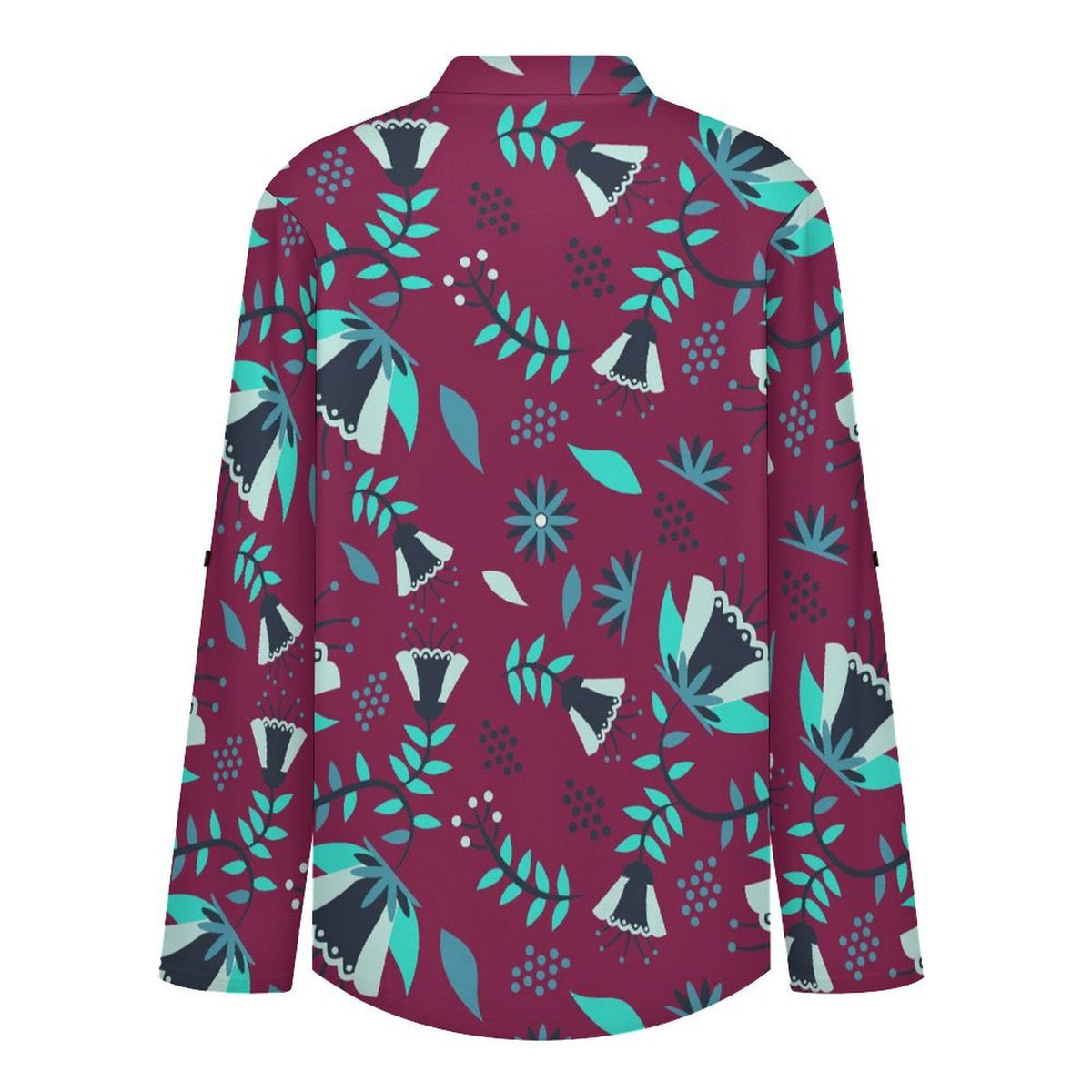 Women Curved Hem V Neck Roll Sleeve Casual Work Top  Batik Purple