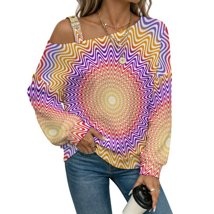Women’s Off-Shoulder Knit Sweater Optical Art