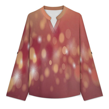 Pink Starlight  Versatile Notched V-Neck Tunic | Roll Tab 3/4 Sleeve Office Casual Top