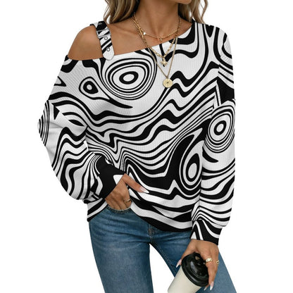Women’s Off-Shoulder Knit Sweater Zebra Pattern