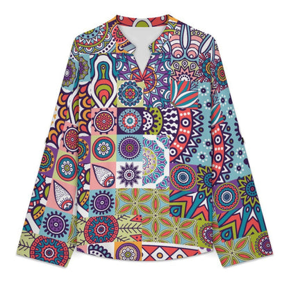 Vintage Pattern, Background  Versatile Notched V-Neck Tunic | Roll Tab 3/4 Sleeve Office Casual Top