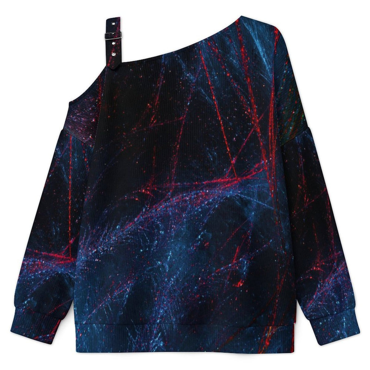Off-the-shoulder Sweater Science And Technology  Asymmetric Cold Shoulder Knit Sweater for Women, Adjustable Buckle Strap Long Sleeve Casual Slouchy Pullover