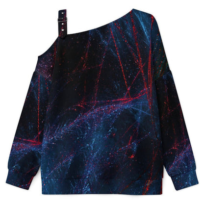 Off-the-shoulder Sweater Science And Technology  Asymmetric Cold Shoulder Knit Sweater for Women, Adjustable Buckle Strap Long Sleeve Casual Slouchy Pullover