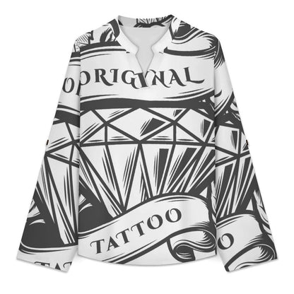 Stand-up Collar Long-sleeved Shirt Roses, Diamonds  Customization Women’s V-Neck Blouses,long Sleeve,Roll-Up Sleeve Shirt